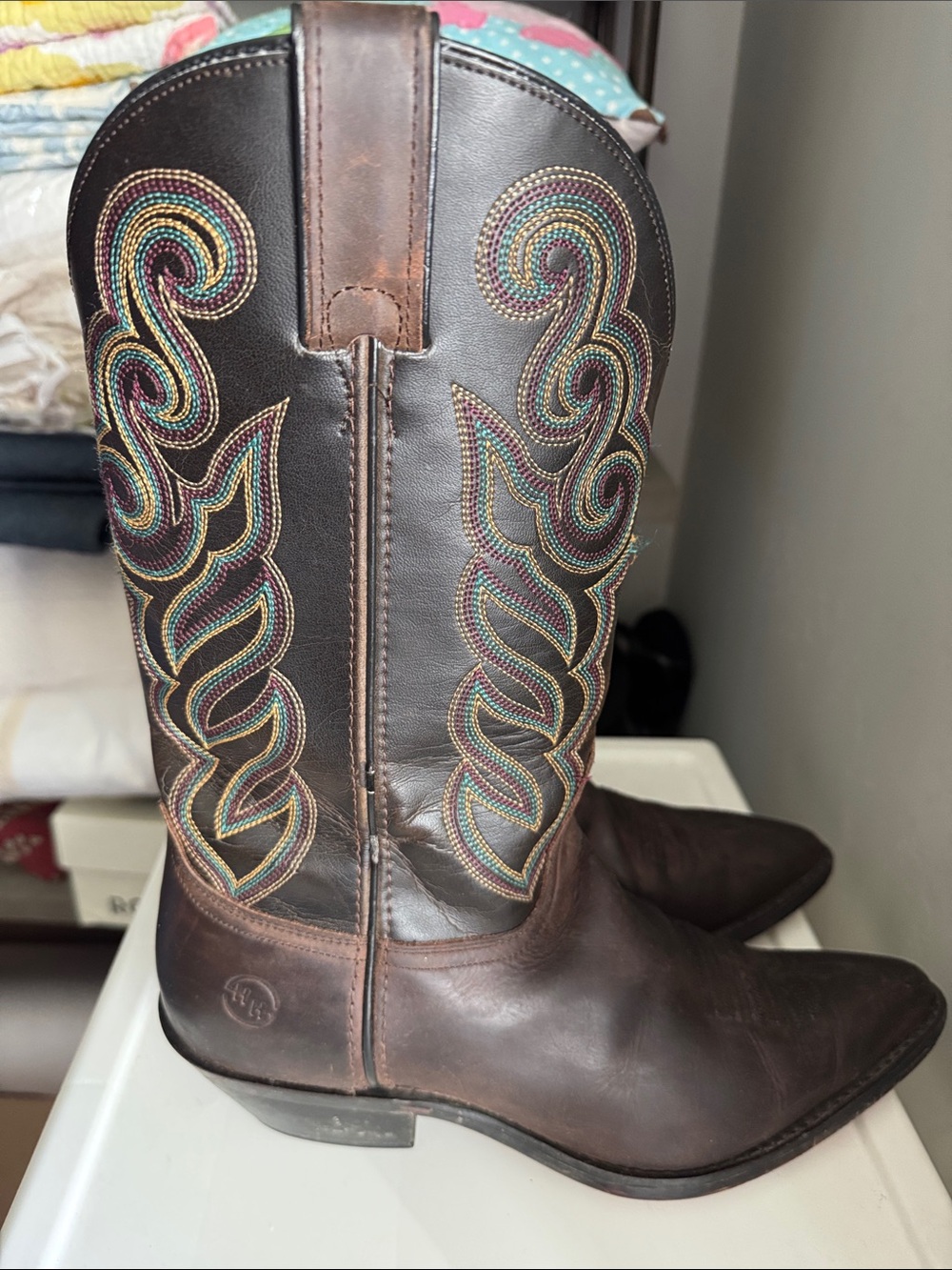 Double H 5211 Brown Western flame Cowboy Boots Womens 10M Coastal Cowgirl Rodeo - Picture 1 of 11